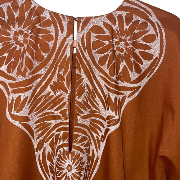 Vintage Womens Dress Size Large Brown Maxi Dramatic Sleeve Caftan Hawaiian - Picture 4 of 10